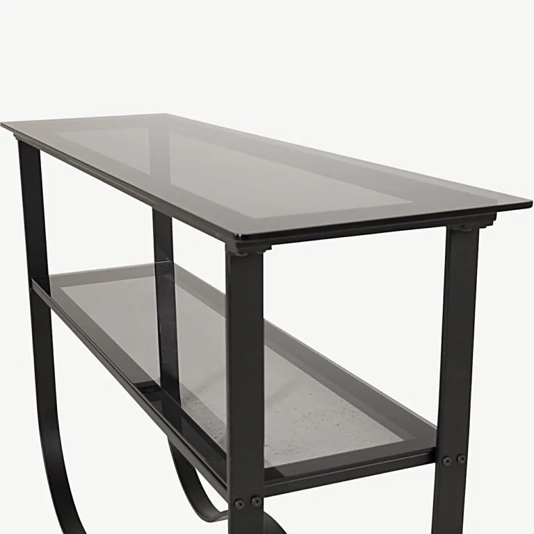Mustast metallist raamiga klaasist abilaud Wavy, kahe tasandiga - 15012-588