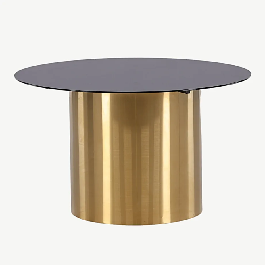 Ystadi ümmargune diivanilaud, musta klaasi ja harjatud kuldse terasest jalaga, 15013-189