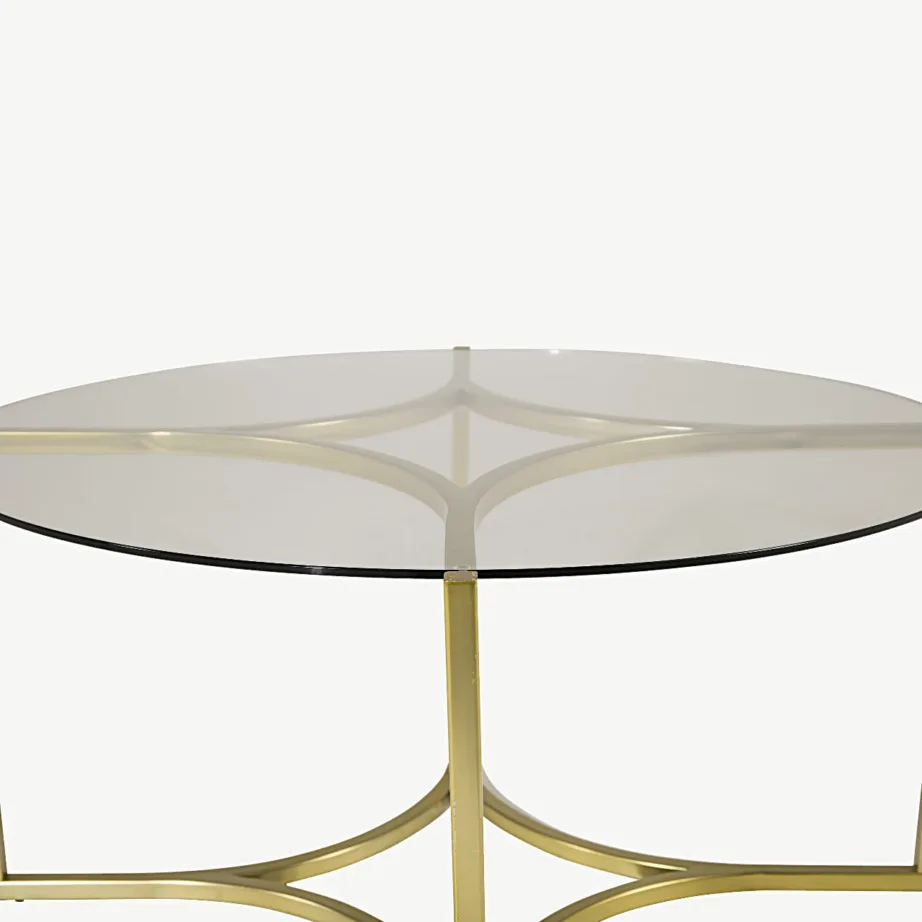 Ümmargune klaasplaadiga diivanilaud Kivik, kuldse terasraamiga (ø90 cm), 15014-568 – 3