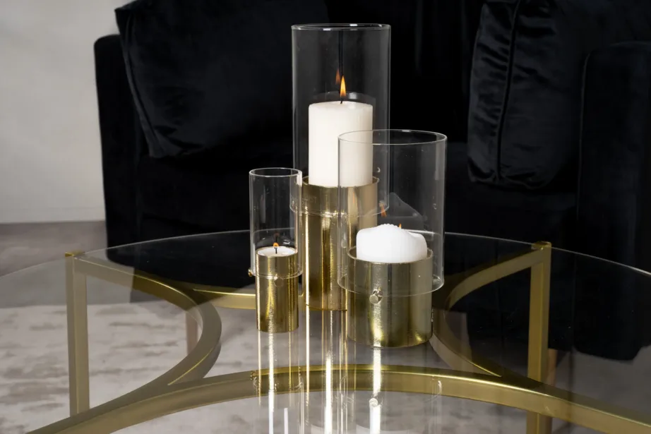 Ümmargune klaasplaadiga diivanilaud Kivik, kuldse terasraamiga (ø90 cm), 15014-568 – 7