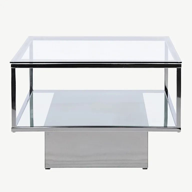 Klaasist ja terasest diivanilaud Maglehem hõbedase raamiga (130×60 cm) - 15015-331
