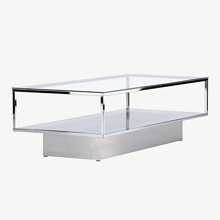 Klaasist ja terasest diivanilaud Maglehem hõbedase raamiga (130×60 cm) - 15015-331