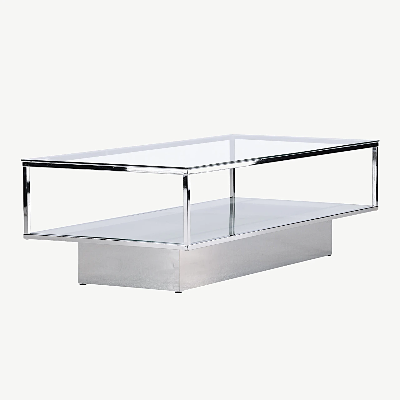 Klaasist ja terasest diivanilaud Maglehem hõbedase raamiga (130×60 cm) - 15015-331