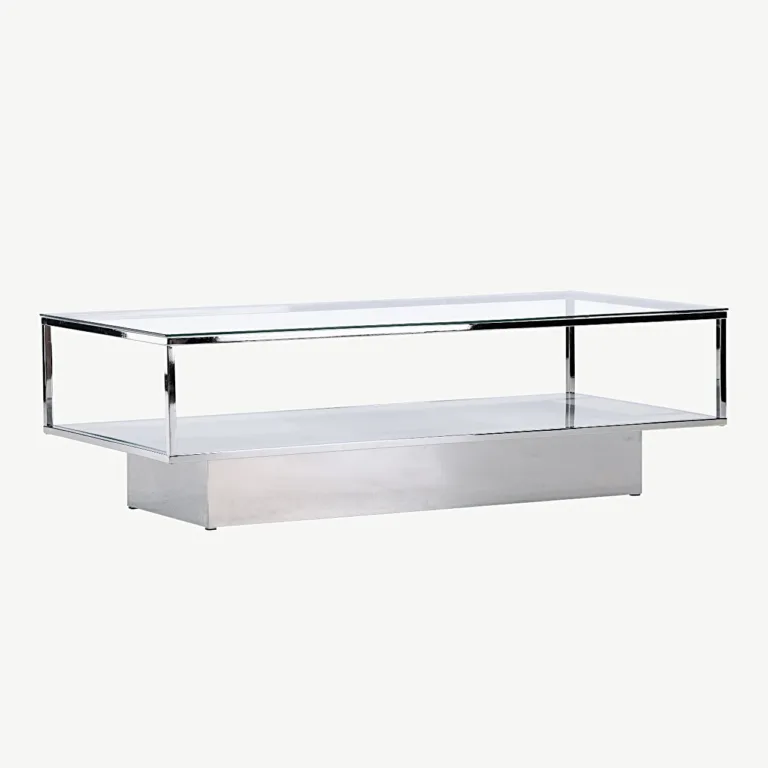 Klaasist ja terasest diivanilaud Maglehem hõbedase raamiga (130×60 cm) - 15015-331