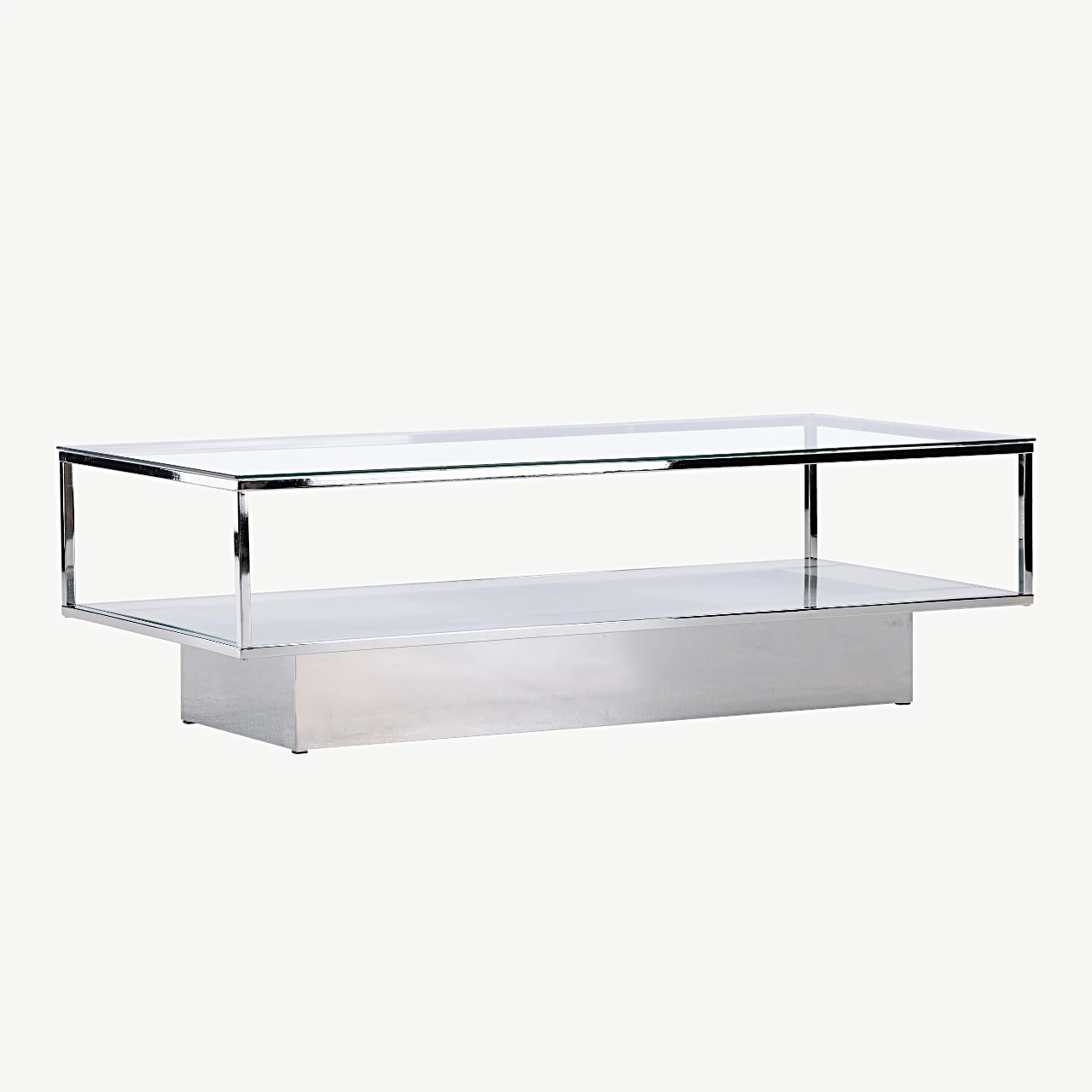 Klaasist ja terasest diivanilaud Maglehem hõbedase raamiga (130×60 cm) - 15015-331