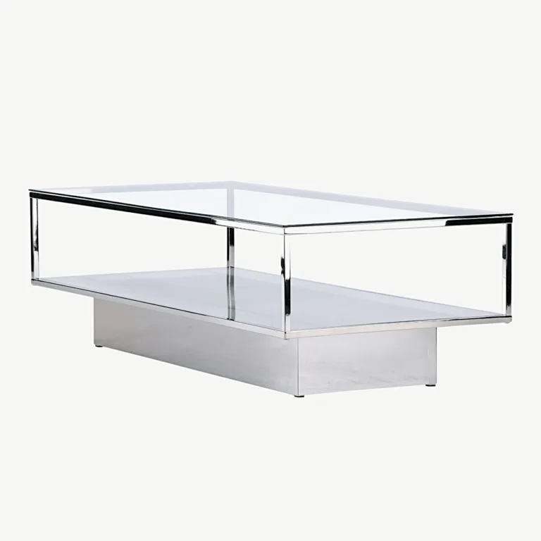 Klaasist ja terasest diivanilaud Maglehem hõbedase raamiga (130×60 cm) - 15015-331