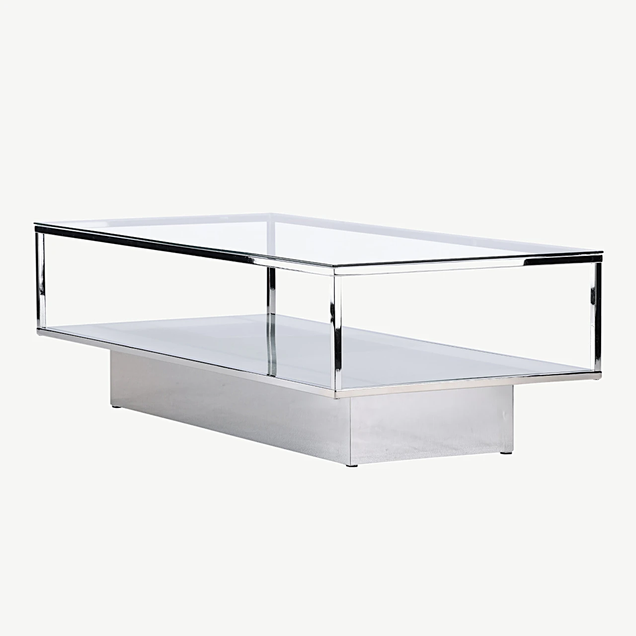 Klaasist ja terasest diivanilaud Maglehem hõbedase raamiga (130×60 cm) - 15015-331