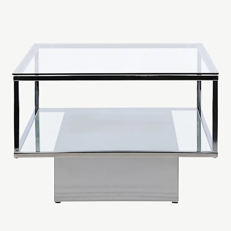 Klaasist ja terasest diivanilaud Maglehem hõbedase raamiga (130×60 cm) - 15015-331