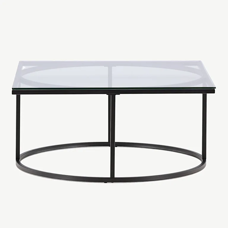 Minimalistlik klaasist diivanilaud Skanöri (must terasraam, 90x90 cm) - 15016-200