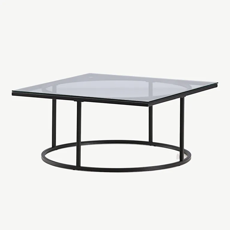 Minimalistlik klaasist diivanilaud Skanöri (must terasraam, 90x90 cm) - 15016-200