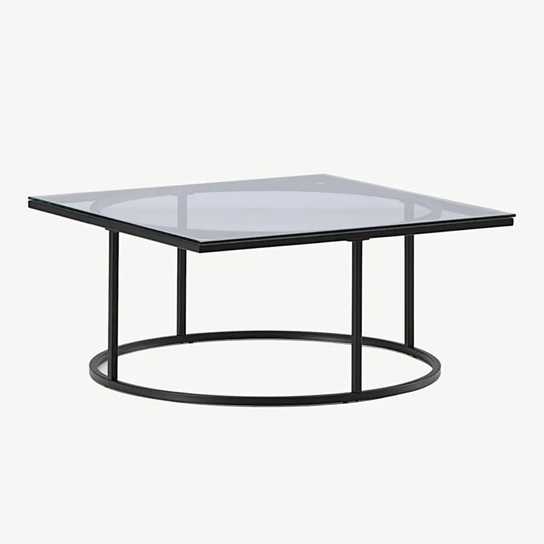 Minimalistlik klaasist diivanilaud Skanöri (must terasraam, 90x90 cm) - 15016-200