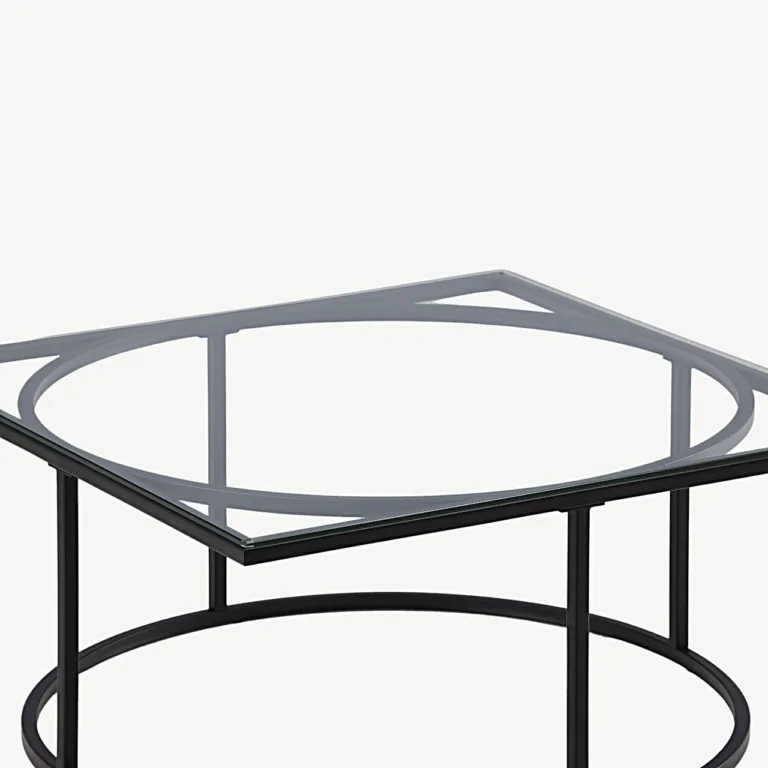 Minimalistlik klaasist diivanilaud Skanöri (must terasraam, 90x90 cm) - 15016-200