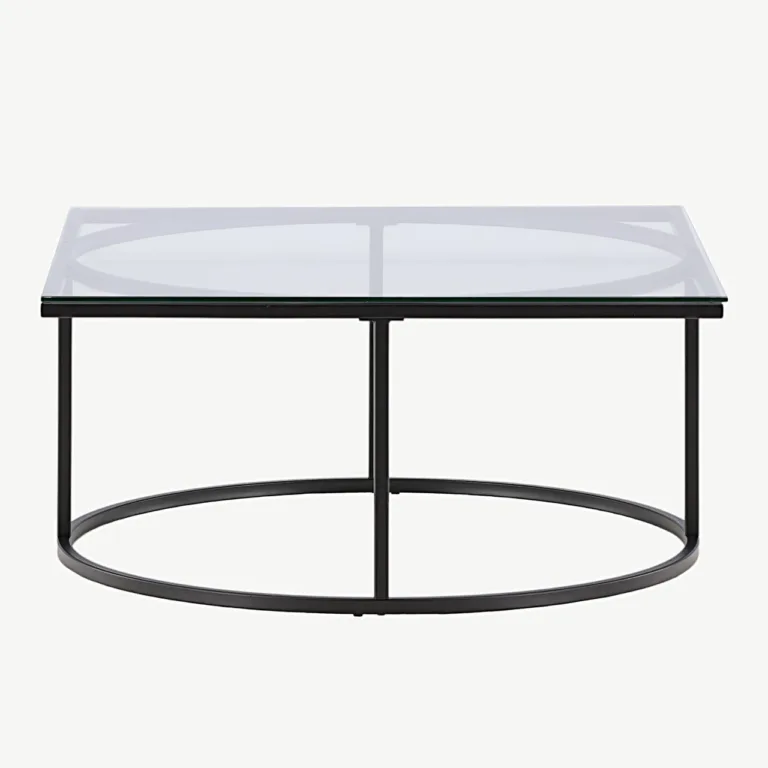 Minimalistlik klaasist diivanilaud Skanöri (must terasraam, 90x90 cm) - 15016-200