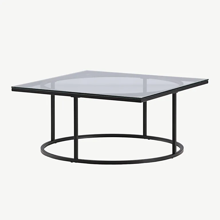 Minimalistlik klaasist diivanilaud Skanöri (must terasraam, 90x90 cm) - 15016-200