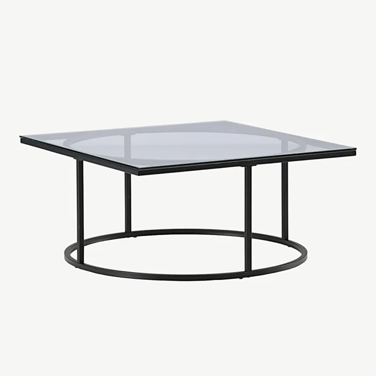 Minimalistlik klaasist diivanilaud Skanöri (must terasraam, 90x90 cm) - 15016-200