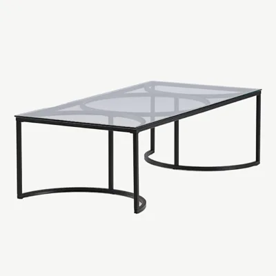 Skanöri modernne klaasist diivanilaud musta metallraamiga (140×70 cm) - 15016-300