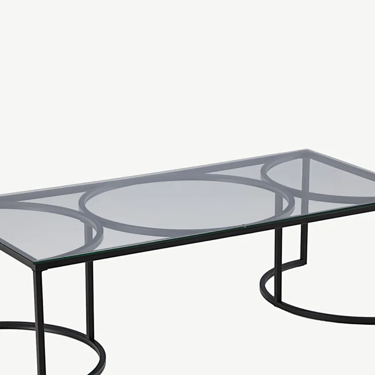 Skanöri modernne klaasist diivanilaud musta metallraamiga (140×70 cm) - 15016-300