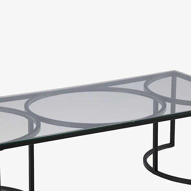 Skanöri modernne klaasist diivanilaud musta metallraamiga (140×70 cm) - 15016-300