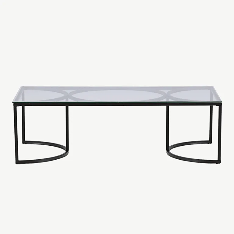Skanöri modernne klaasist diivanilaud musta metallraamiga (140×70 cm) - 15016-300
