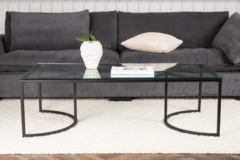 Skanöri modernne klaasist diivanilaud musta metallraamiga (140×70 cm) - 15016-300