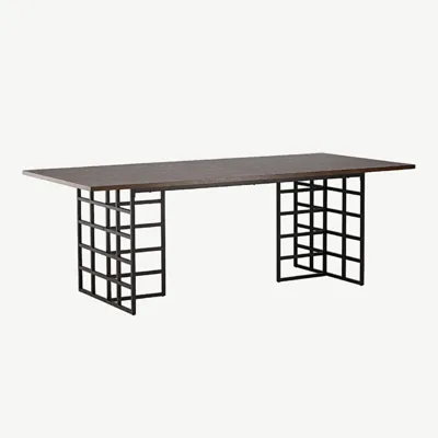 Ystad söögilaud moka tammevineeriga ja musta metallraamiga, 220 × 100 cm - 15017-880