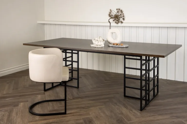 Ystad söögilaud moka tammevineeriga ja musta metallraamiga, 220 × 100 cm - 15017-880