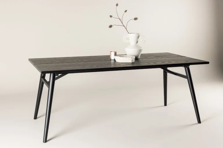 Sleek ristkülikukujuline must söögilaud harjatud viimistlusega, 195 × 95 cm - 15019-608
