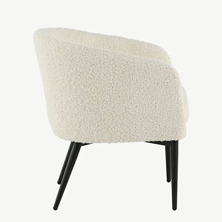 Valge bukleekangaga tugitool Fluffy, mustade metalljalgadega - 15020-440