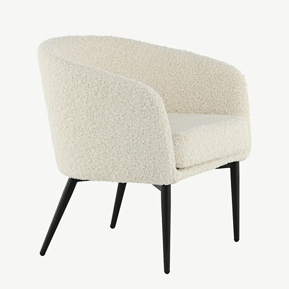 Valge bukleekangaga tugitool Fluffy, mustade metalljalgadega, 15020-440 – 3