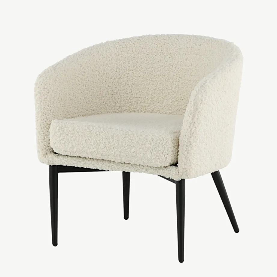 Valge bukleekangaga tugitool Fluffy, mustade metalljalgadega, 15020-440 – 5