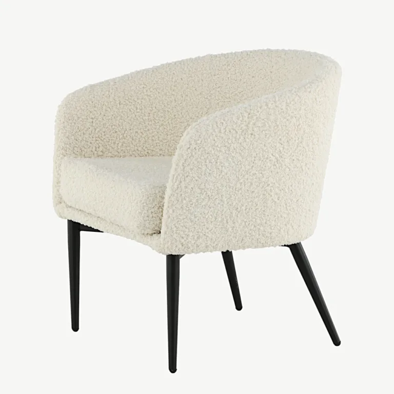 Valge bukleekangaga tugitool Fluffy, mustade metalljalgadega - 15020-440