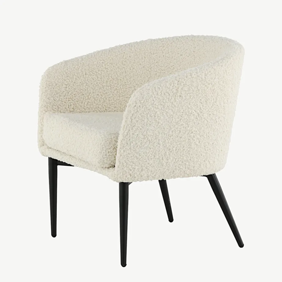 Valge bukleekangaga tugitool Fluffy, mustade metalljalgadega, 15020-440 – 6