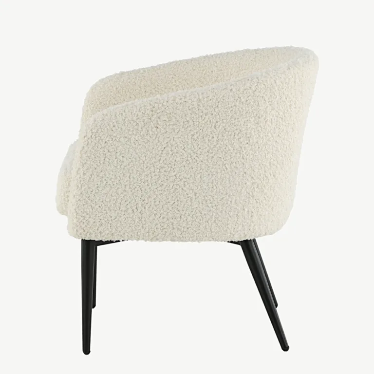 Valge bukleekangaga tugitool Fluffy, mustade metalljalgadega - 15020-440