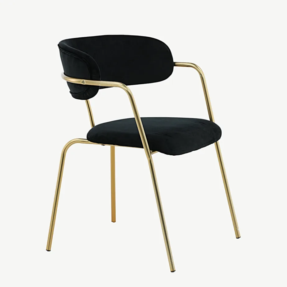 Mustast velvetist Arrow söögitool messingutoonis terasraamil, 15021-694 – 3