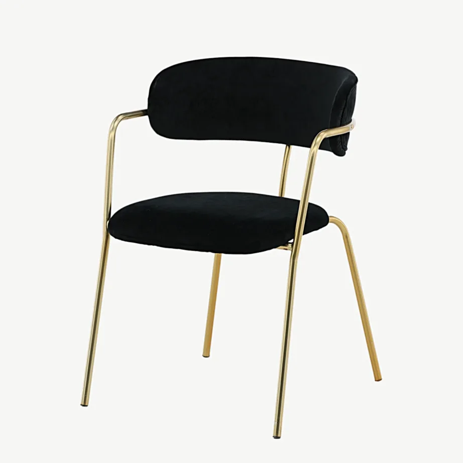 Mustast velvetist Arrow söögitool messingutoonis terasraamil, 15021-694 – 5