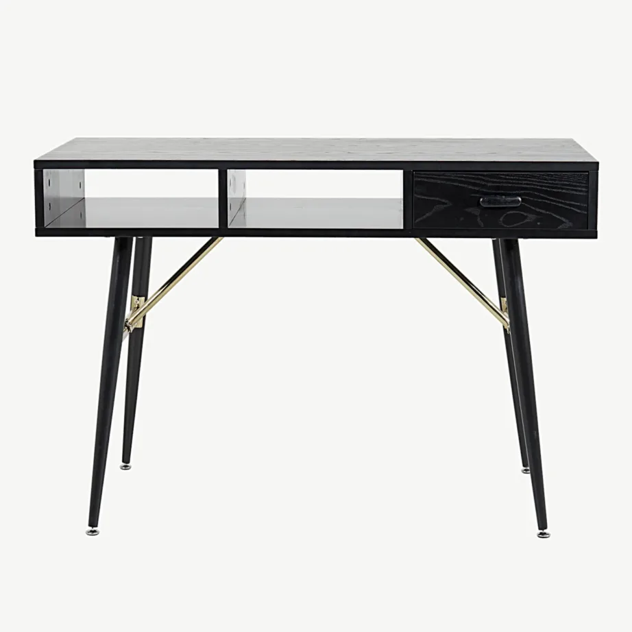 Mustast vineerist kirjutuslaud messingdetailidega Gold, 15024-188 – 2