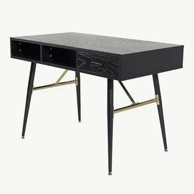 Mustast vineerist kirjutuslaud messingdetailidega Gold - 15024-188