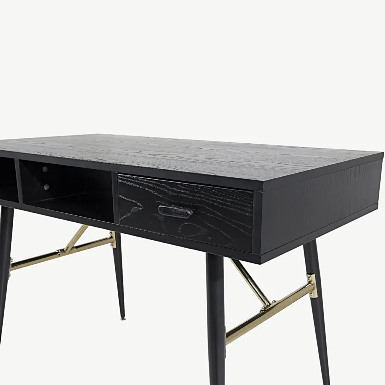 Mustast vineerist kirjutuslaud messingdetailidega Gold - 15024-188