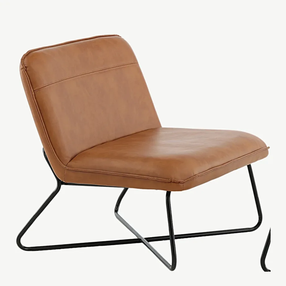 Pruunist kunstnahast tugitool jalatoega X kollektsioonist, mustad metalljalad, 15029-438 – 2