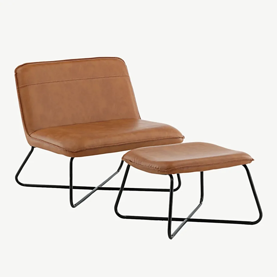 Pruunist kunstnahast tugitool jalatoega X kollektsioonist, mustad metalljalad, 15029-438 – 3