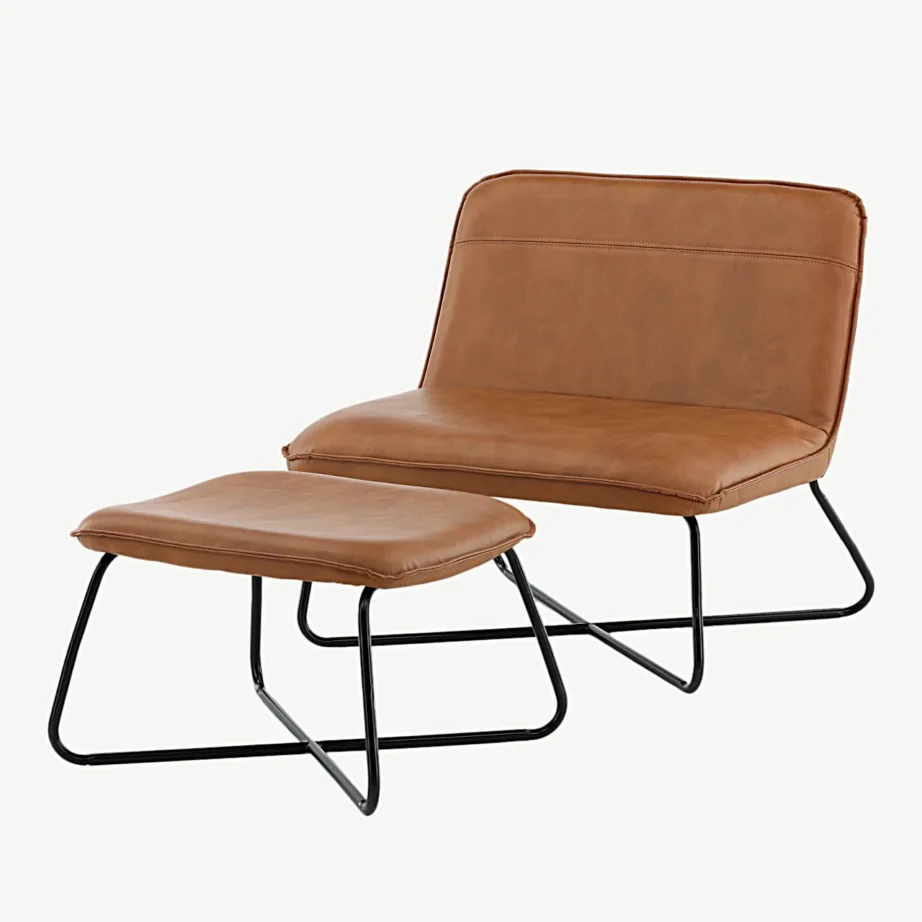 Pruunist kunstnahast tugitool jalatoega X kollektsioonist, mustad metalljalad, 15029-438 – 5