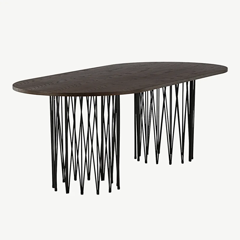 Ovaalne söögilaud Stone mokkaspooniga, mustad terasjalad, 220×100 cm, 15106-588