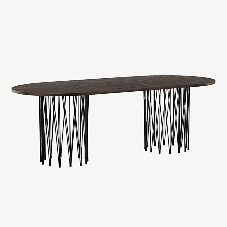 Ovaalne söögilaud Stone mokkaspooniga, mustad terasjalad, 220×100 cm - 15106-588