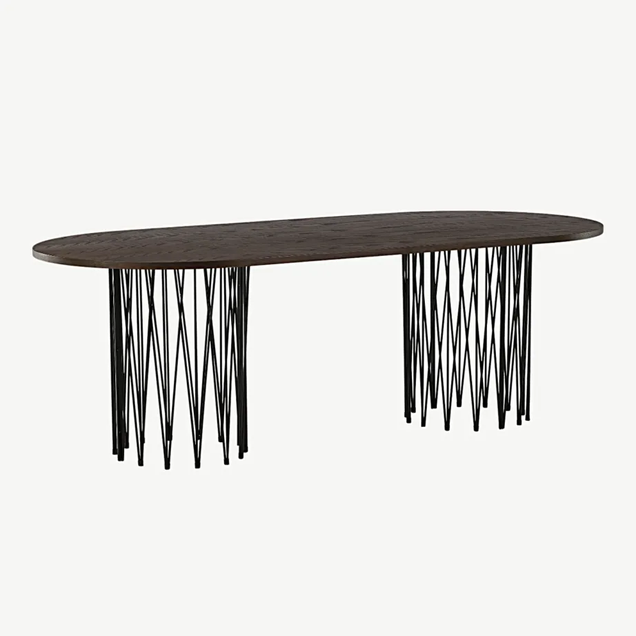 Ovaalne söögilaud Stone mokkaspooniga, mustad terasjalad, 220×100 cm, 15106-588 – 3