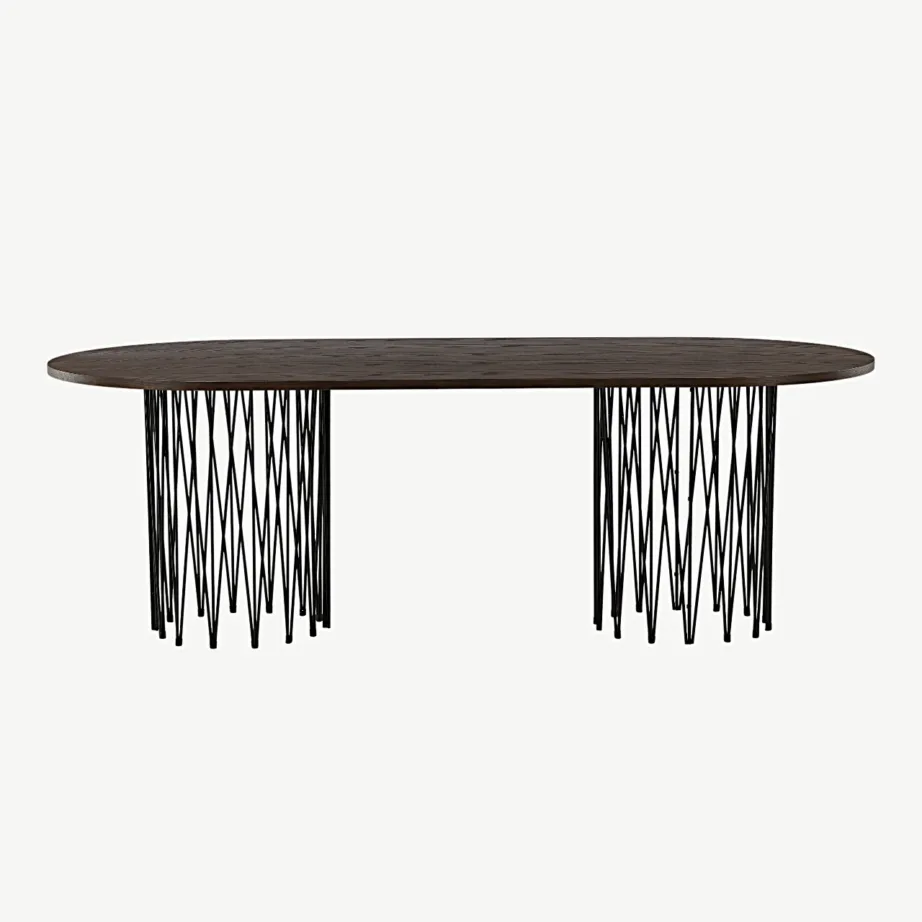 Ovaalne söögilaud Stone mokkaspooniga, mustad terasjalad, 220×100 cm, 15106-588 – 5