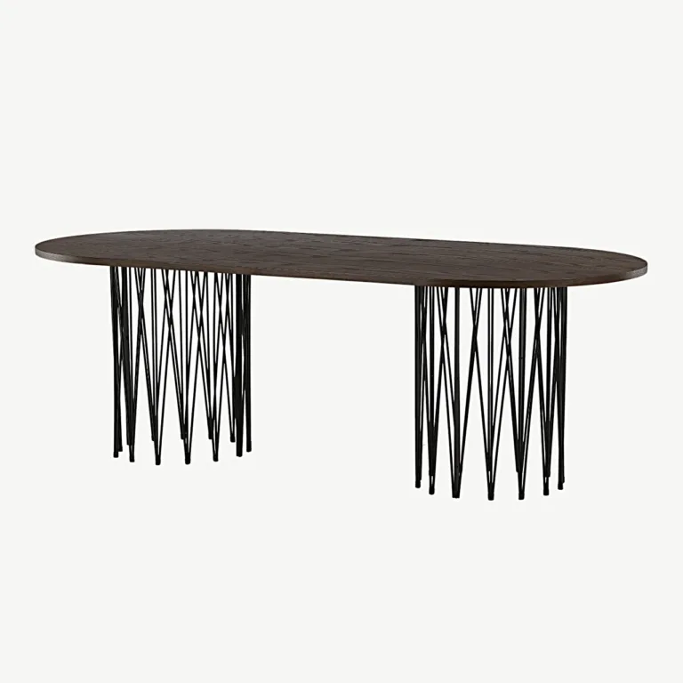 Ovaalne söögilaud Stone mokkaspooniga, mustad terasjalad, 220×100 cm - 15106-588