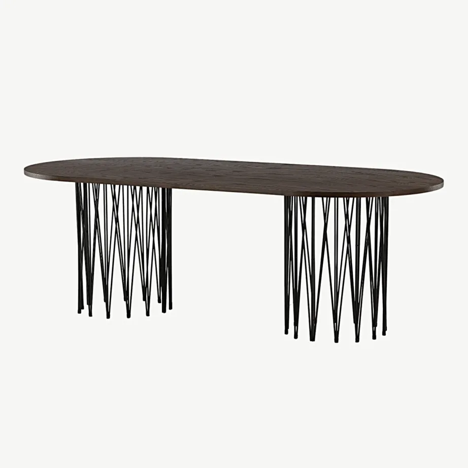 Ovaalne söögilaud Stone mokkaspooniga, mustad terasjalad, 220×100 cm, 15106-588 – 6