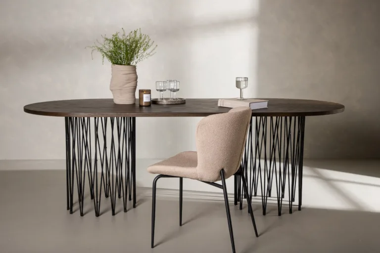 Ovaalne söögilaud Stone mokkaspooniga, mustad terasjalad, 220×100 cm - 15106-588