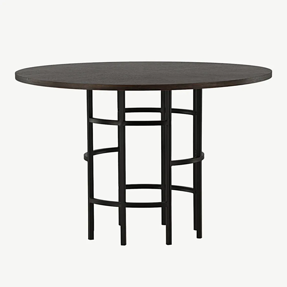 Ümmargune söögilaud Copenhagen, mokkatoonis spoon, must metallraam, ø115 cm, 15209-468 – 2