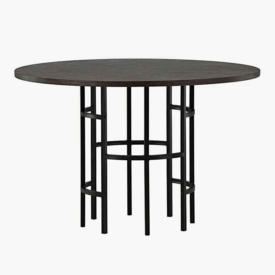 Ümmargune söögilaud Copenhagen, mokkatoonis spoon, must metallraam, ø115 cm, 15209-468 – 3